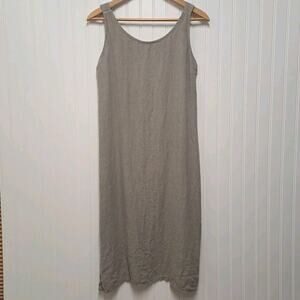 Anna Melani Sleeveless Shift Dress Womens S Beige 100% Linen Tank Italy Beachy
